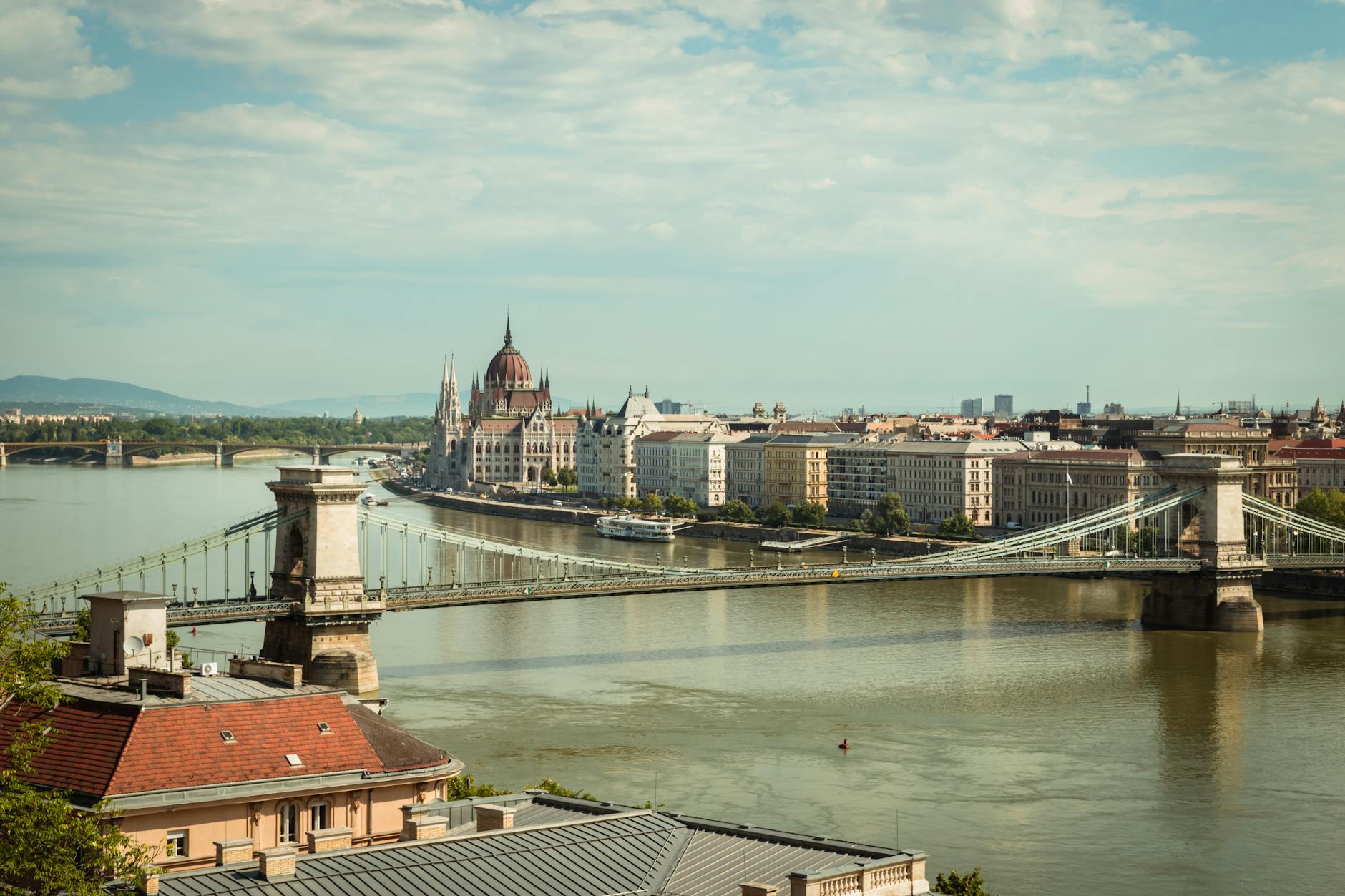 Budapest skyline with Parliament building and Danube River